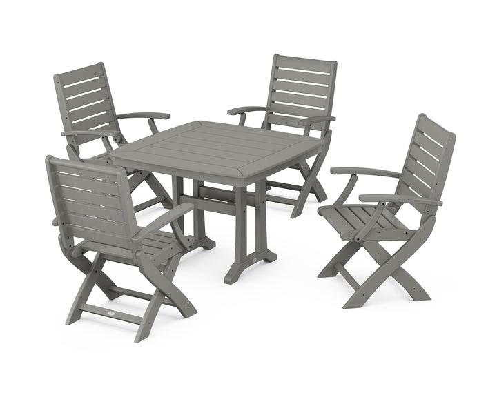 POLYWOOD® Signature Folding Chair 5-Piece Dining Set with Trestle Legs