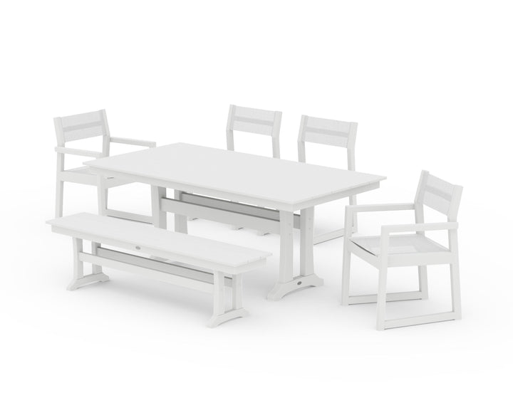 POLYWOOD® EDGE Sling 6-Piece Farmhouse Dining Set With Trestle Legs