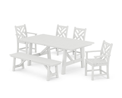 Chippendale 6-Piece Rustic Farmhouse Dining Set With Bench