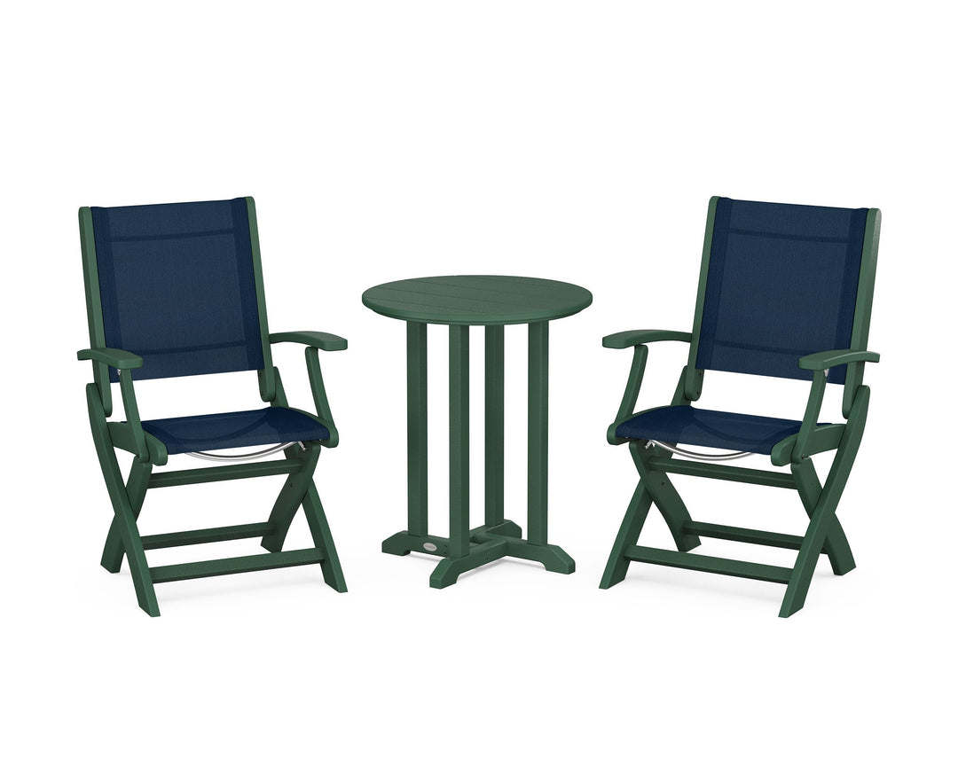 POLYWOOD® Coastal Folding 3-Piece Round Bistro Dining Set