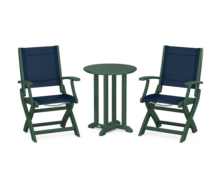POLYWOOD® Coastal Folding 3-Piece Round Bistro Dining Set