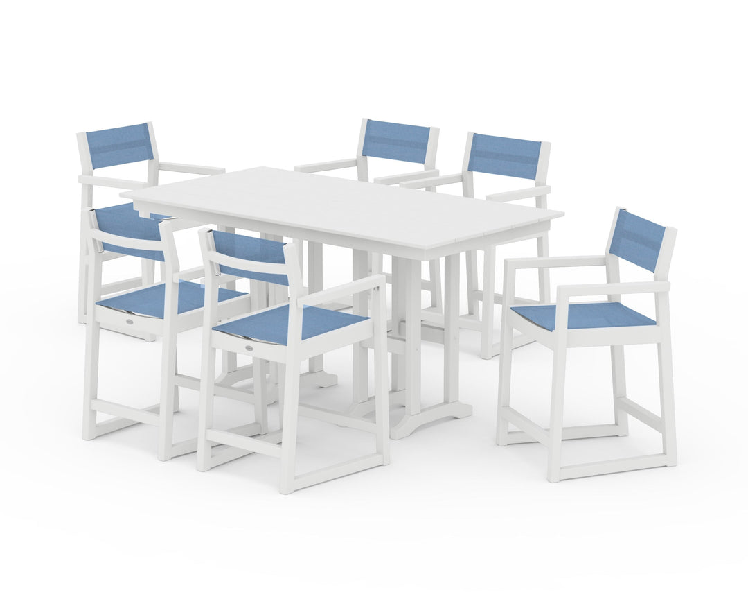 POLYWOOD® EDGE Sling Arm Chair 7-Piece Farmhouse Counter Set