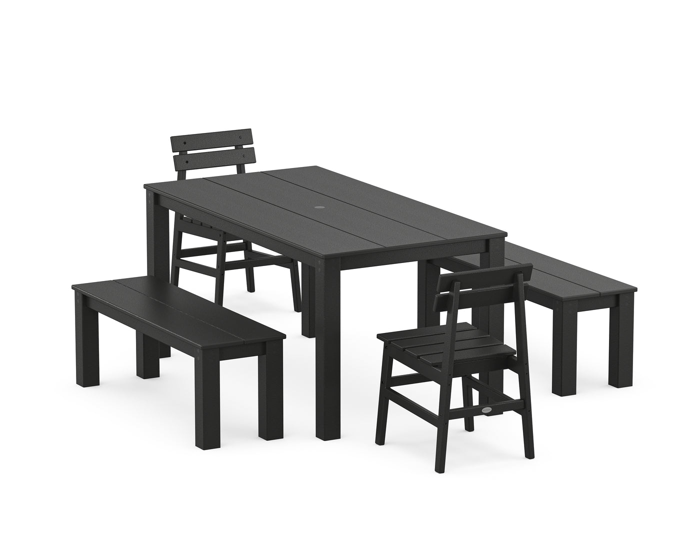 Modern Studio Plaza Chair 5-Piece Parsons Dining Set with Benches