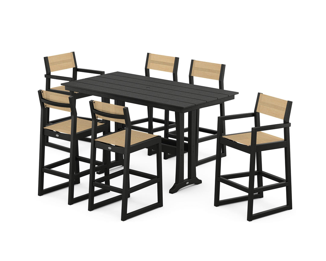 POLYWOOD® EDGE Sling 7-Piece Farmhouse Bar Set with Trestle Legs