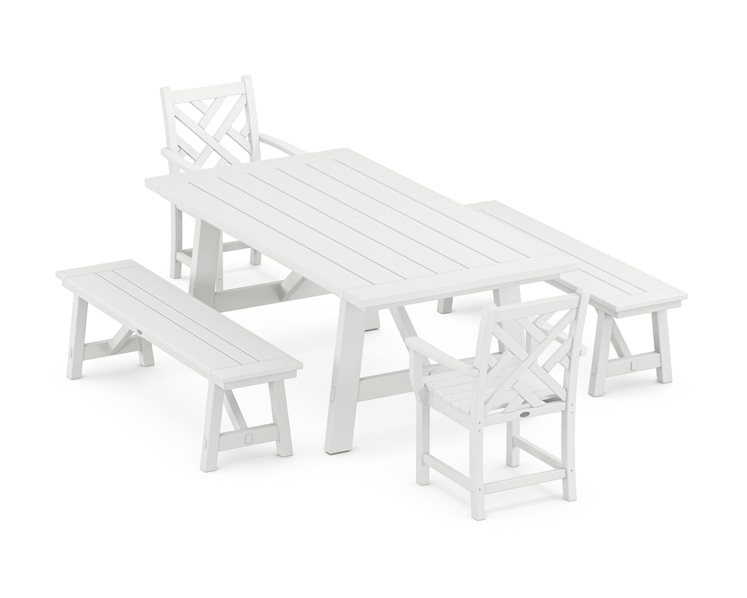 POLYWOOD® Chippendale 5-Piece Rustic Farmhouse Dining Set With Benches