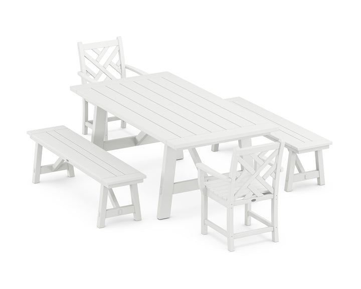 POLYWOOD® Chippendale 5-Piece Rustic Farmhouse Dining Set With Benches