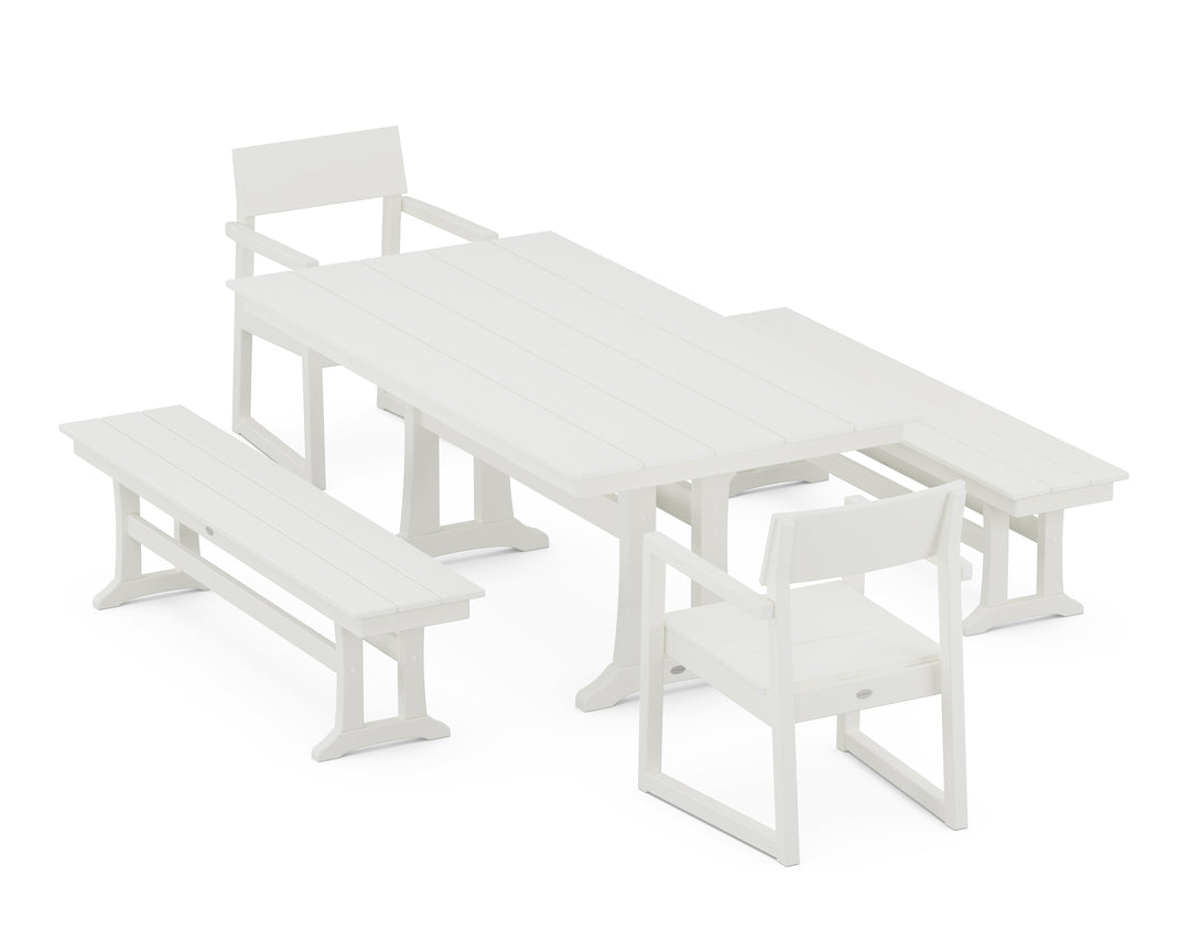 POLYWOOD® EDGE 5-Piece Farmhouse Dining Set With Trestle Legs