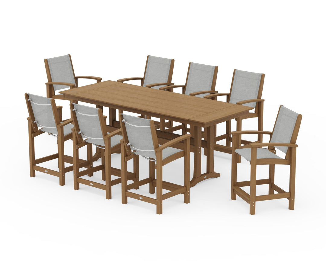POLYWOOD® Coastal 9-Piece Farmhouse Counter Set with Trestle Legs