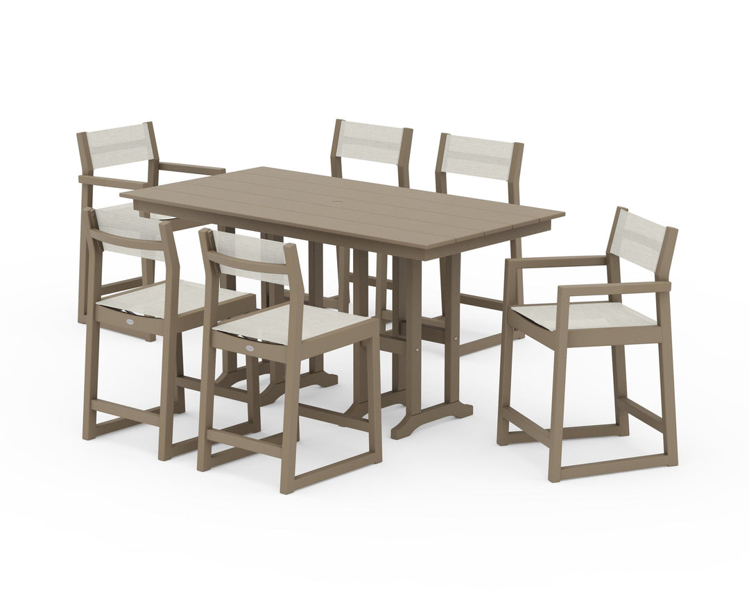 POLYWOOD® EDGE Sling 7-Piece Farmhouse Counter Set with Trestle Legs