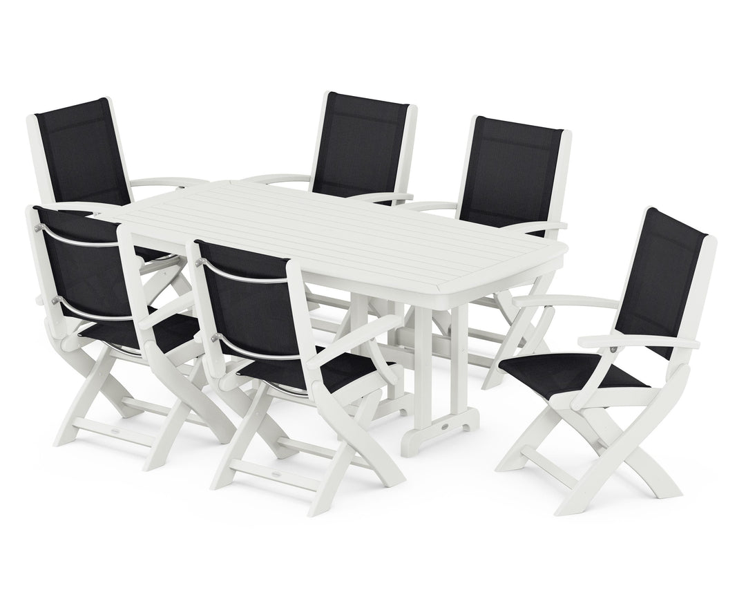 POLYWOOD® Coastal Folding Arm Chair 7-Piece Dining Set