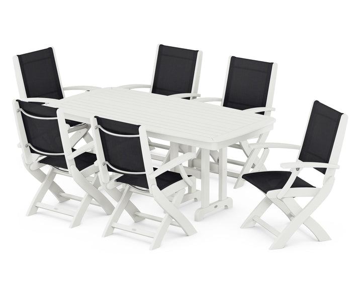 POLYWOOD® Coastal Folding Arm Chair 7-Piece Dining Set