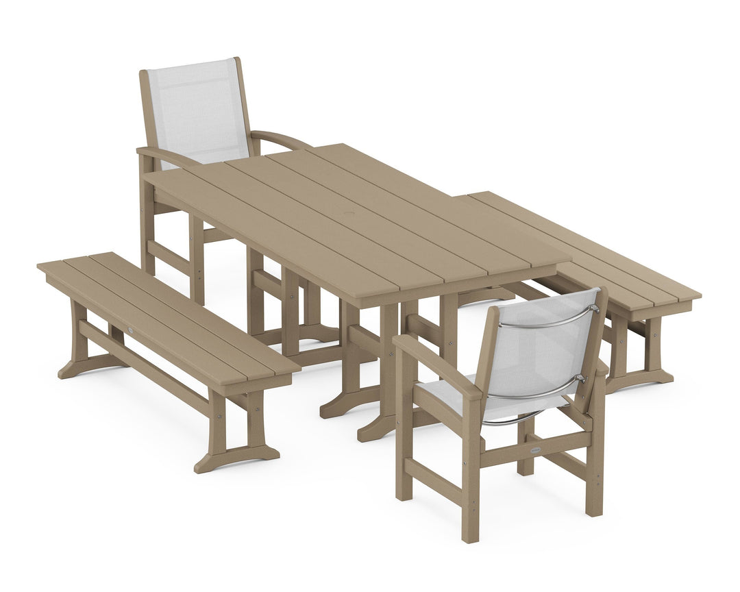 POLYWOOD® Coastal 5-Piece Farmhouse Dining Set