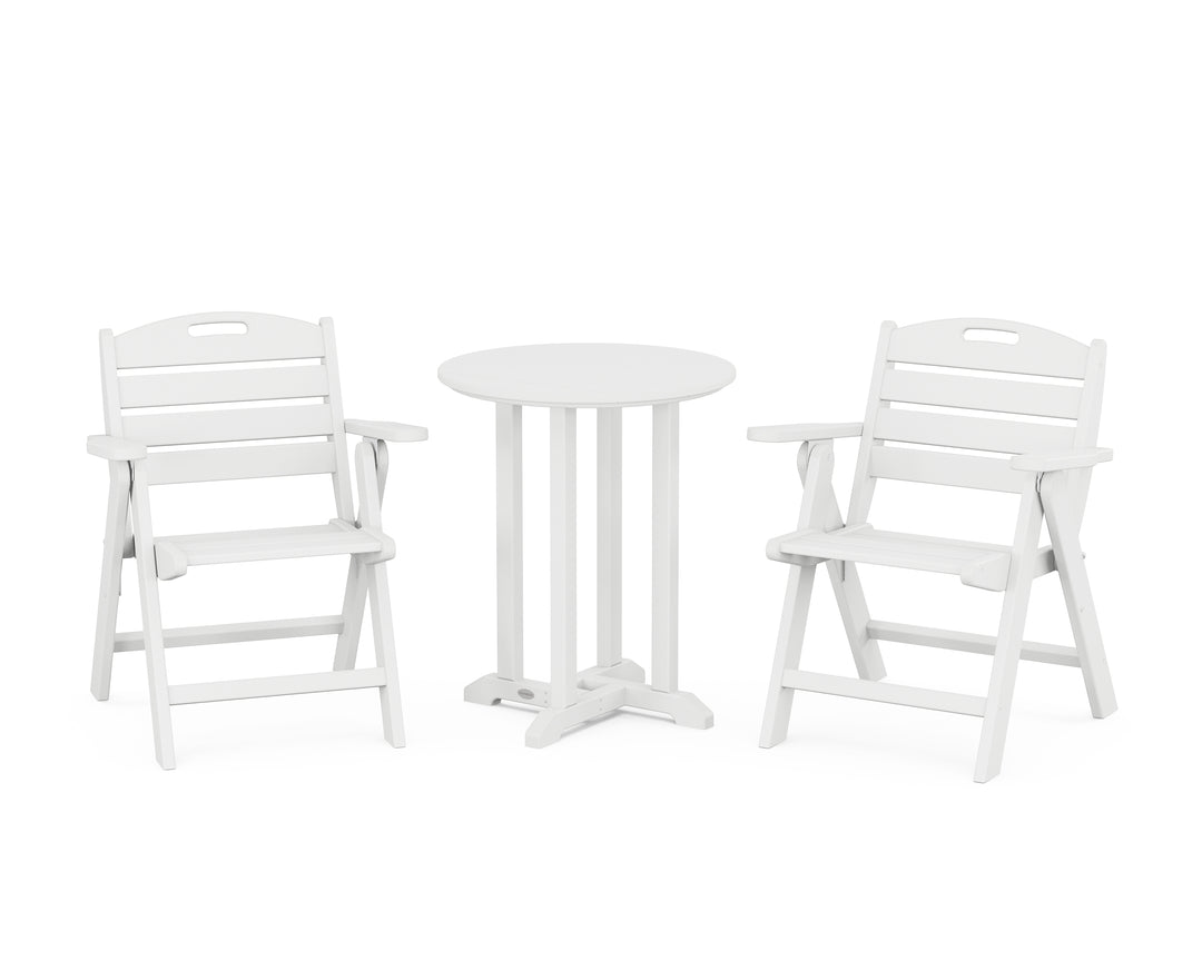 POLYWOOD® Nautical Folding Lowback Chair 3-Piece Round Bistro Dining Set