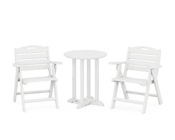 POLYWOOD® Nautical Folding Lowback Chair 3-Piece Round Bistro Dining Set