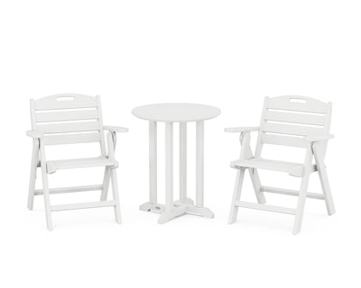 Nautical Folding Lowback Chair 3-Piece Round Bistro Dining Set