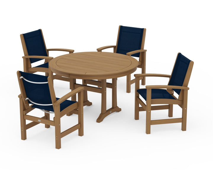 POLYWOOD® Coastal 5-Piece Round Dining Set with Trestle Legs