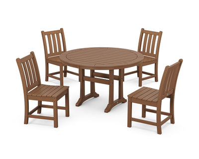 Traditional Garden Side Chair 5-Piece Round Dining Set With Trestle Legs