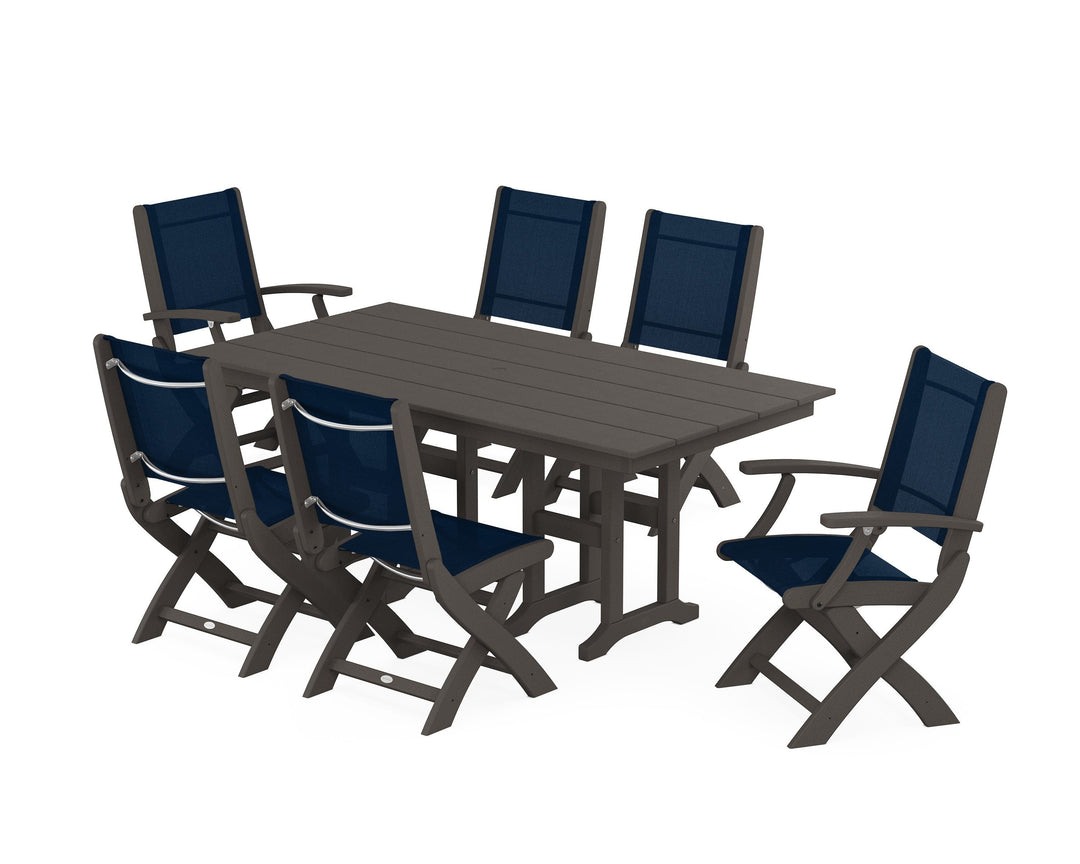 POLYWOOD® Coastal Folding Chair 7-Piece Farmhouse Dining Set