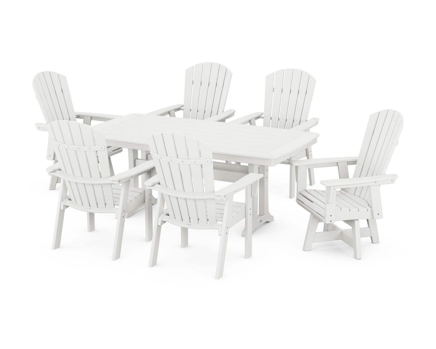 Nautical Curveback Adirondack Swivel Chair 7-Piece Dining Set with Trestle Legs