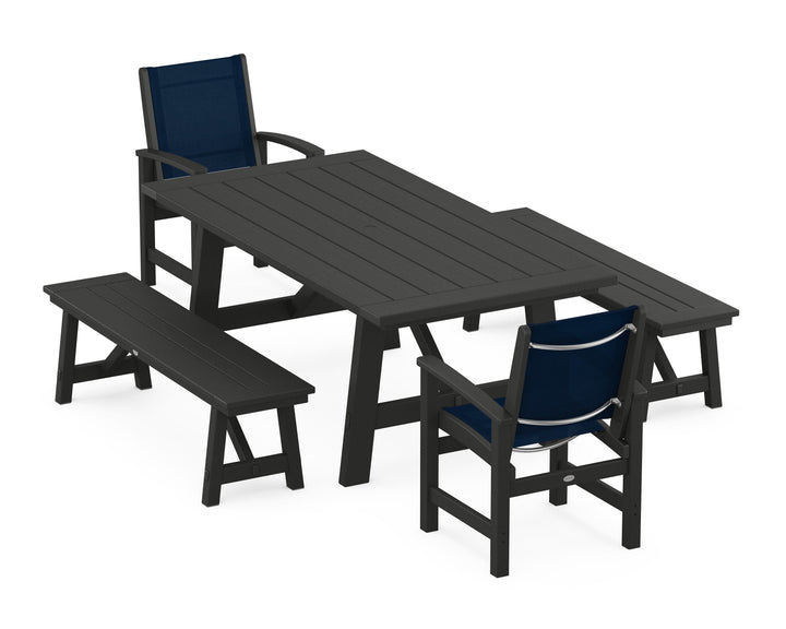 POLYWOOD® Coastal 5-Piece Rustic Farmhouse Dining Set With Benches