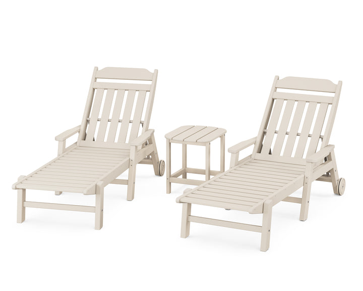 Country Living Cottage 3-Piece Chaise Set with Arms and Wheels