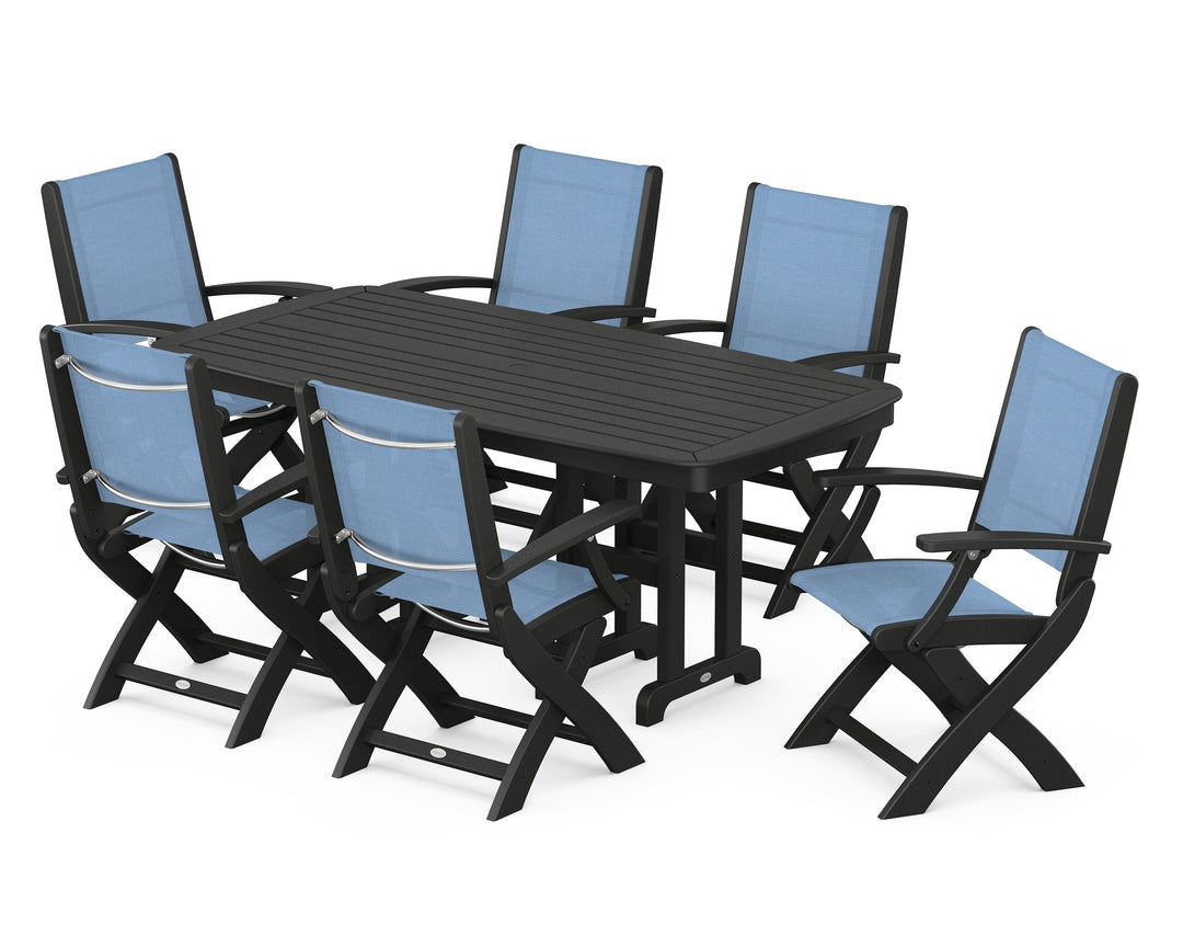 POLYWOOD® Coastal Folding Arm Chair 7-Piece Dining Set