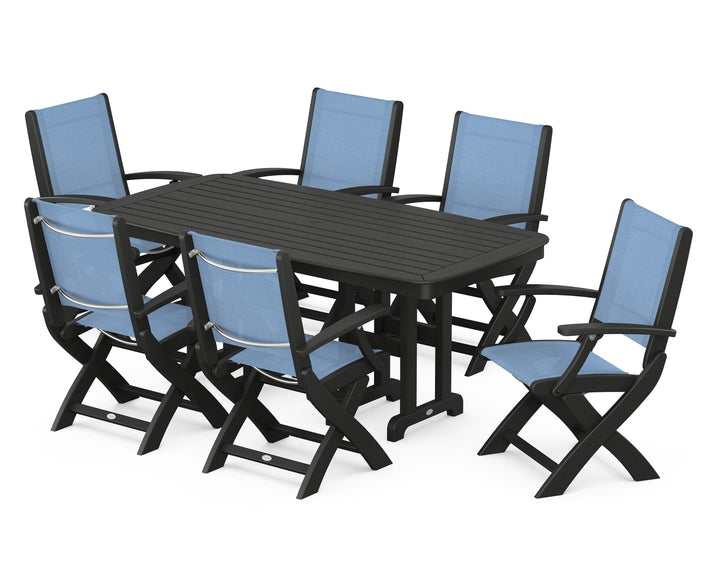 POLYWOOD® Coastal Folding Arm Chair 7-Piece Dining Set