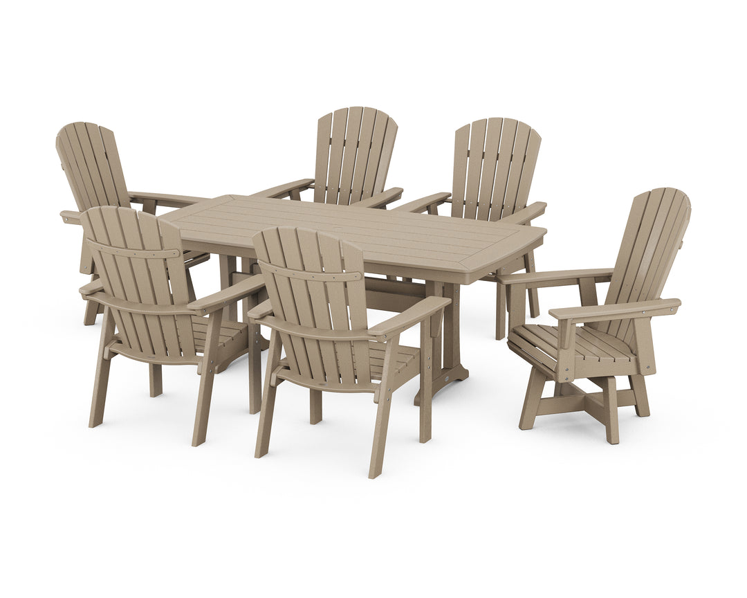 POLYWOOD® Nautical Curveback Adirondack Swivel Chair 7-Piece Dining Set with Trestle Legs
