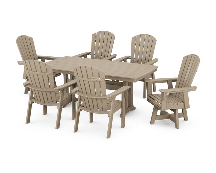 POLYWOOD® Nautical Curveback Adirondack Swivel Chair 7-Piece Dining Set with Trestle Legs