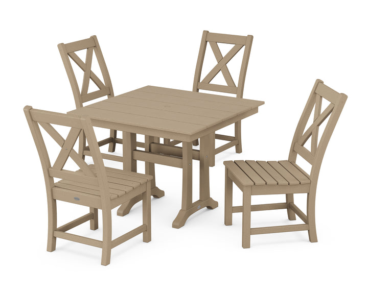 POLYWOOD® Braxton Side Chair 5-Piece Farmhouse Dining Set With Trestle Legs