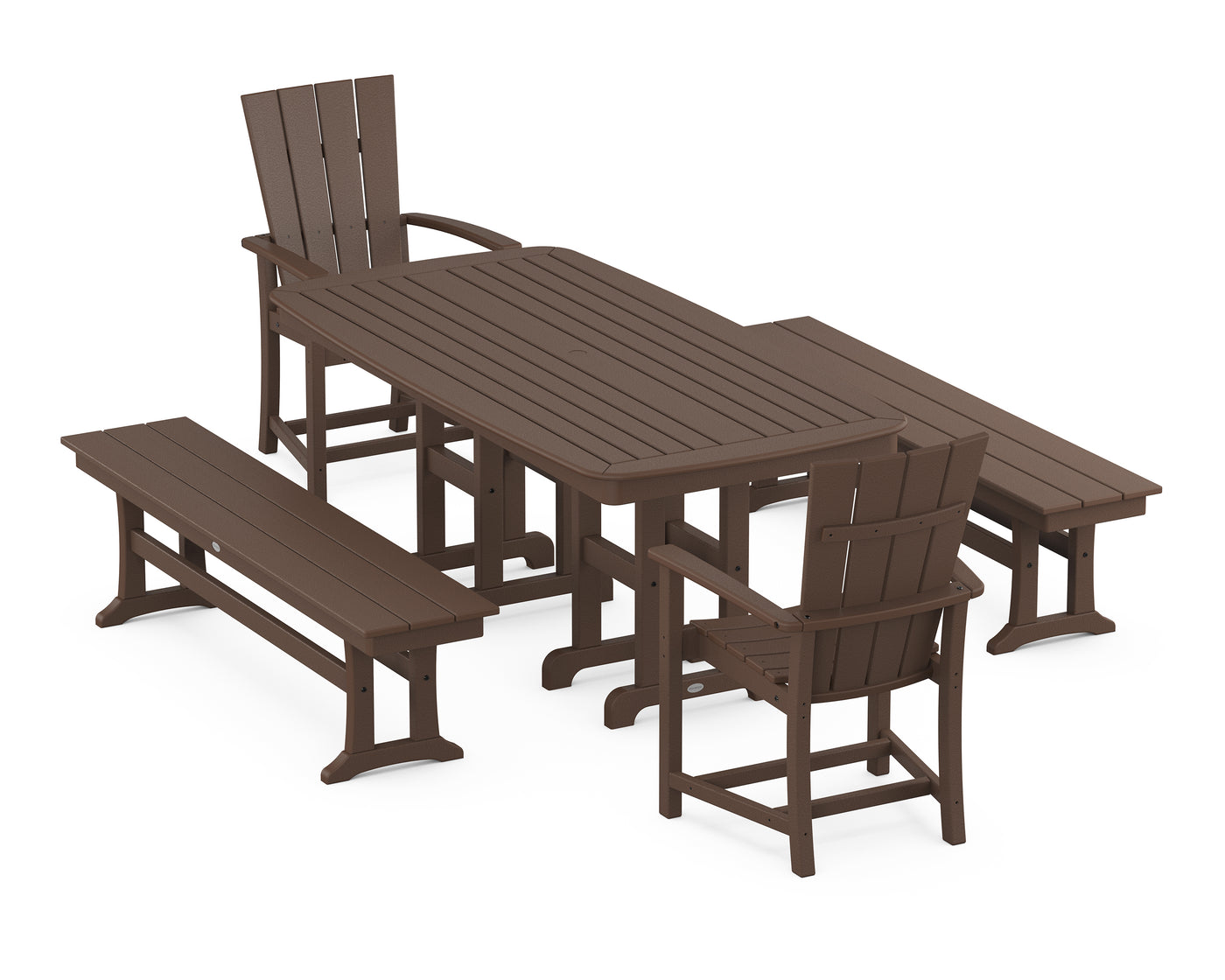 Quattro 5-Piece Farmhouse Dining Set with Benches