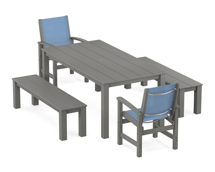POLYWOOD® Coastal 5-Piece Parsons Dining Set with Benches