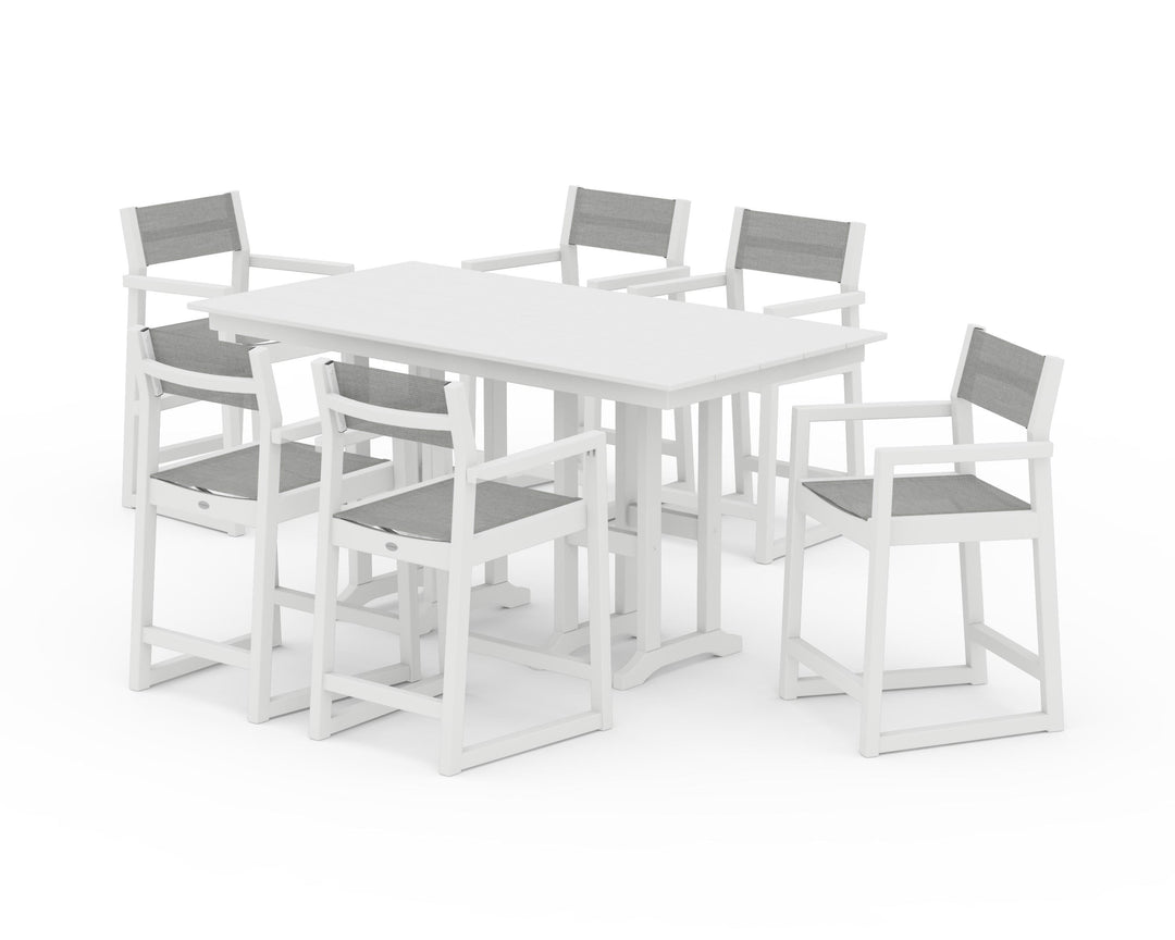 POLYWOOD® EDGE Sling Arm Chair 7-Piece Farmhouse Counter Set