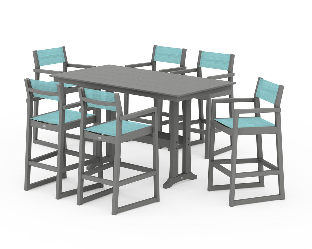 POLYWOOD® EDGE Sling Arm Chair 7-Piece Farmhouse Bar Set with Trestle Legs