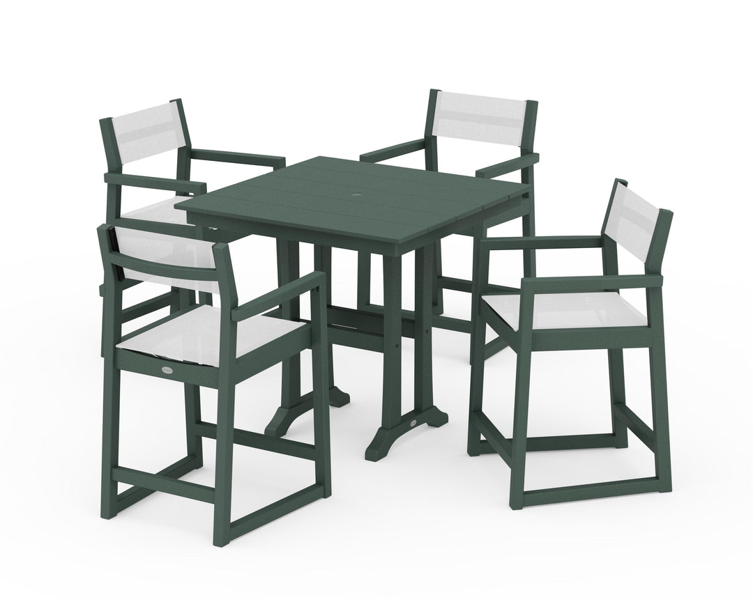 POLYWOOD® EDGE Sling Arm Chair 5-Piece Farmhouse Counter Set with Trestle Legs