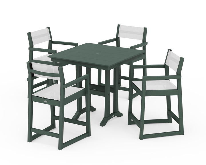 POLYWOOD® EDGE Sling Arm Chair 5-Piece Farmhouse Counter Set with Trestle Legs