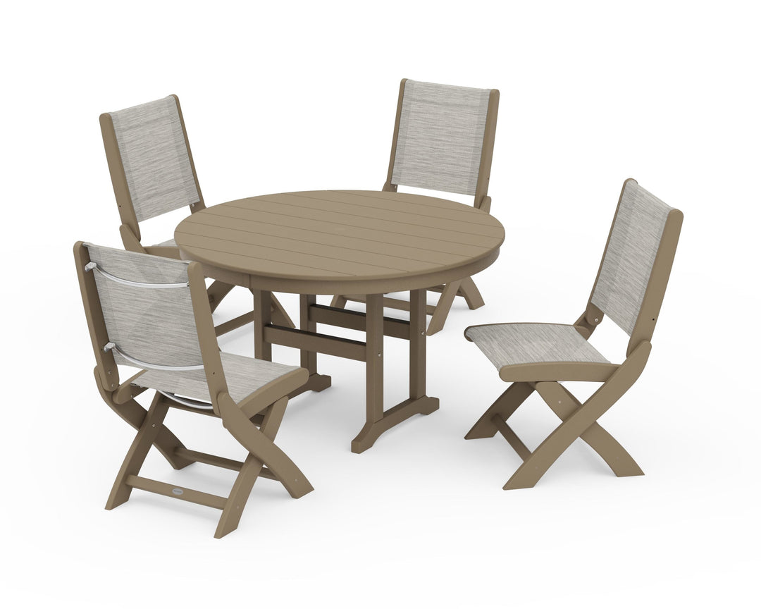 POLYWOOD® Coastal Folding Side Chair 5-Piece Round Dining Set