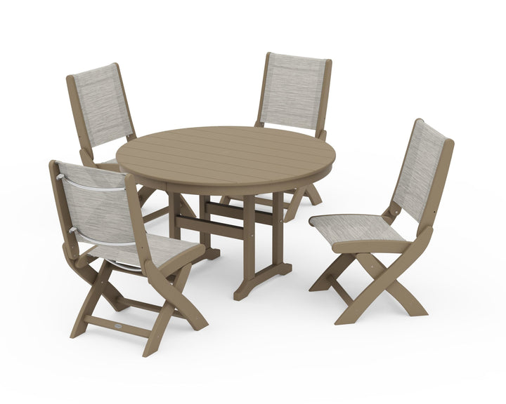 POLYWOOD® Coastal Folding Side Chair 5-Piece Round Dining Set