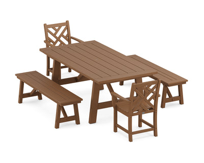 Chippendale 5-Piece Rustic Farmhouse Dining Set With Benches