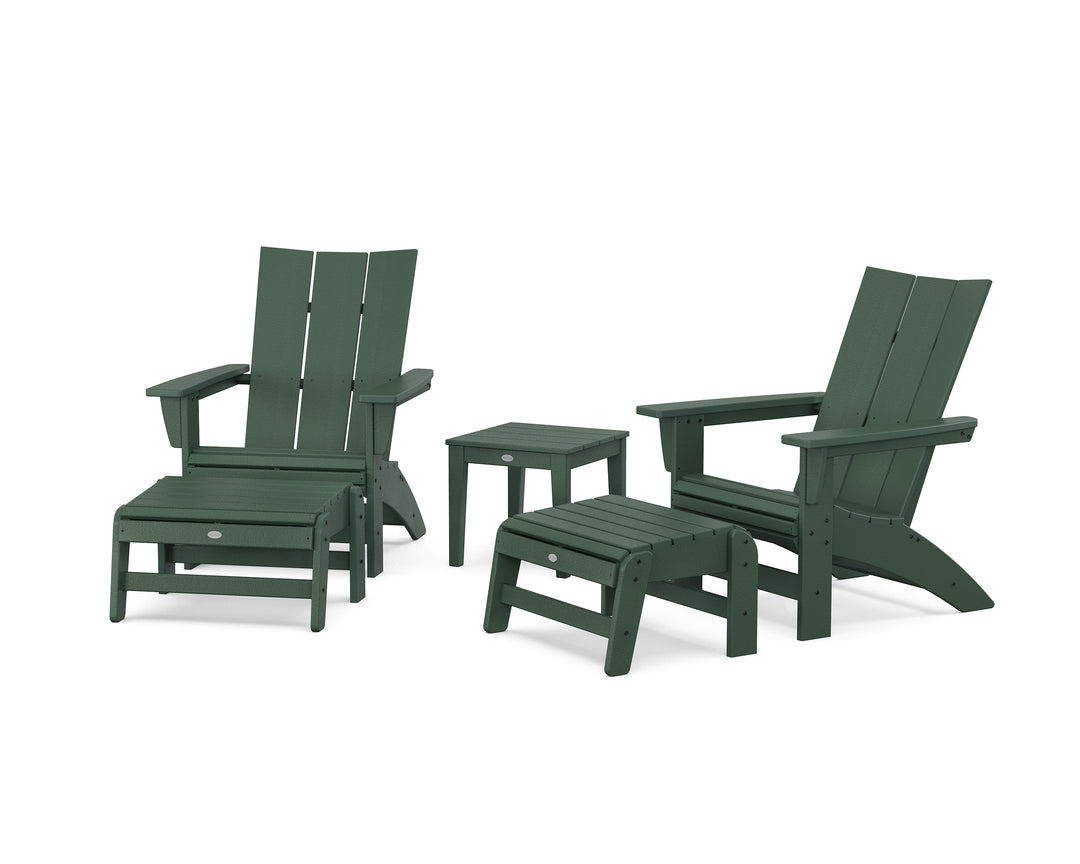 POLYWOOD® 5-Piece Modern Grand Adirondack Set with Ottomans and Side Table