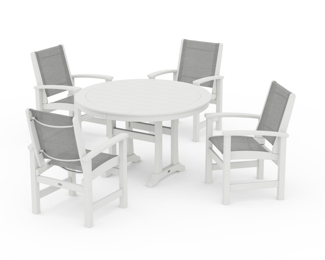 POLYWOOD® Coastal 5-Piece Round Dining Set with Trestle Legs
