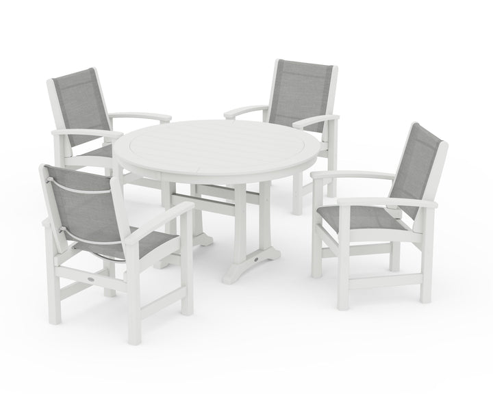 POLYWOOD® Coastal 5-Piece Round Dining Set with Trestle Legs