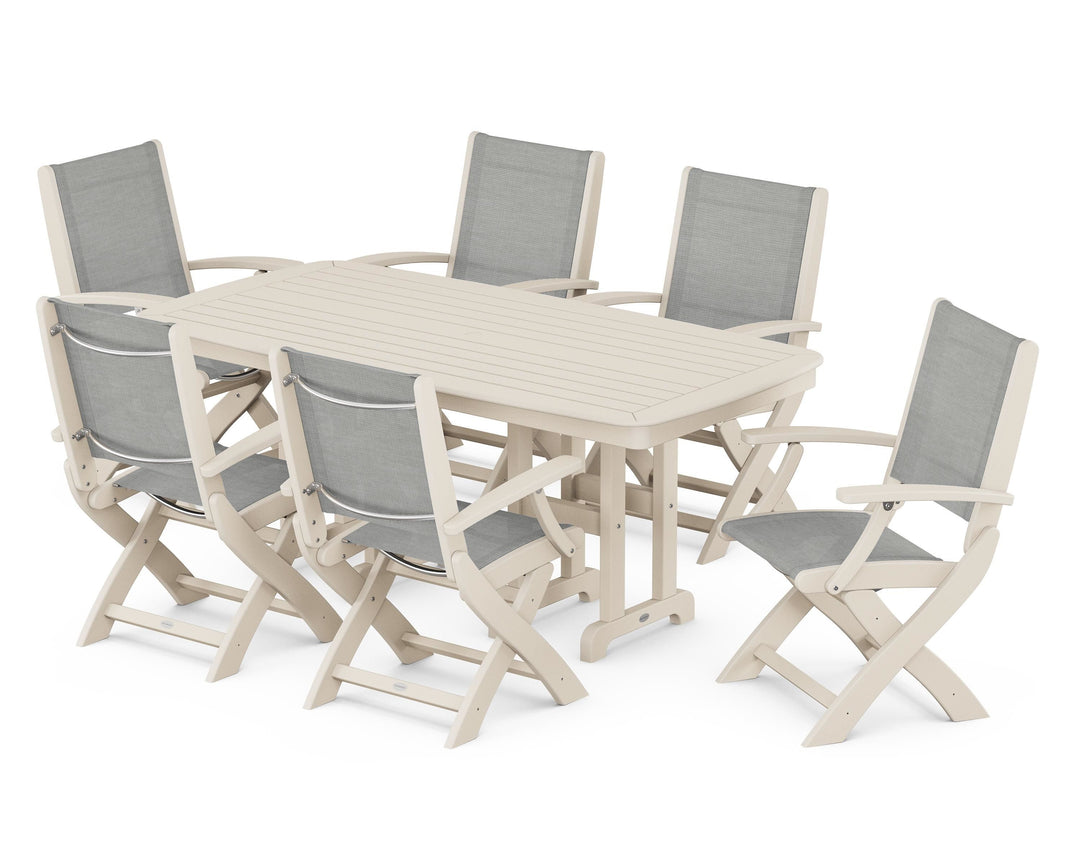 POLYWOOD® Coastal Folding Arm Chair 7-Piece Dining Set