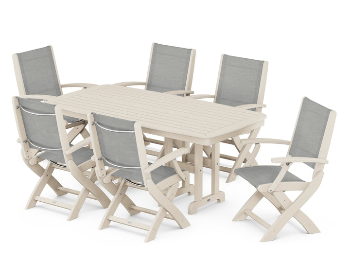 POLYWOOD® Coastal Folding Arm Chair 7-Piece Dining Set