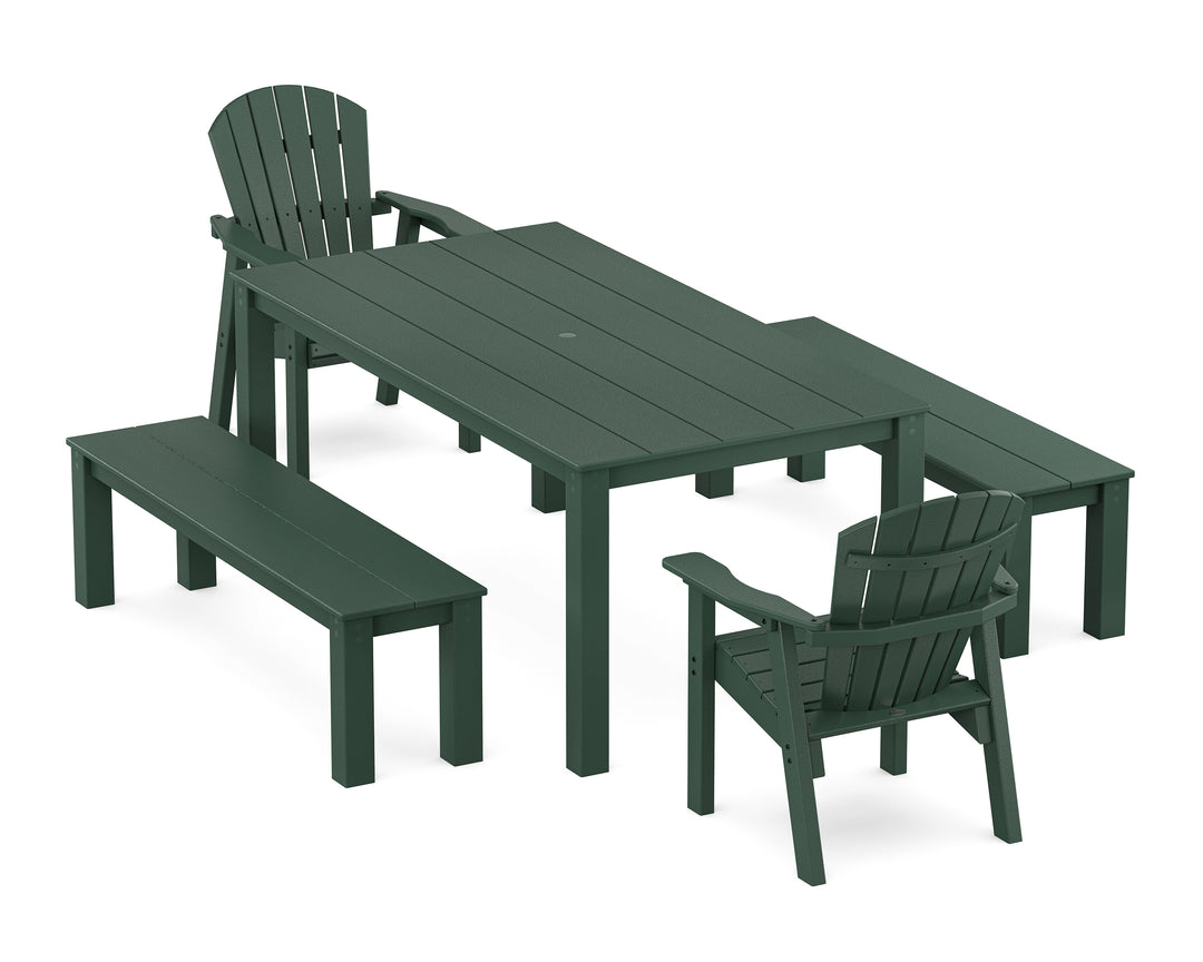 POLYWOOD® Seashell 5-Piece Parsons Dining Set with Benches