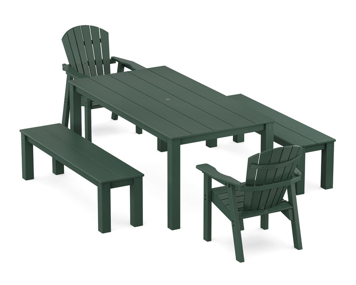 POLYWOOD® Seashell 5-Piece Parsons Dining Set with Benches