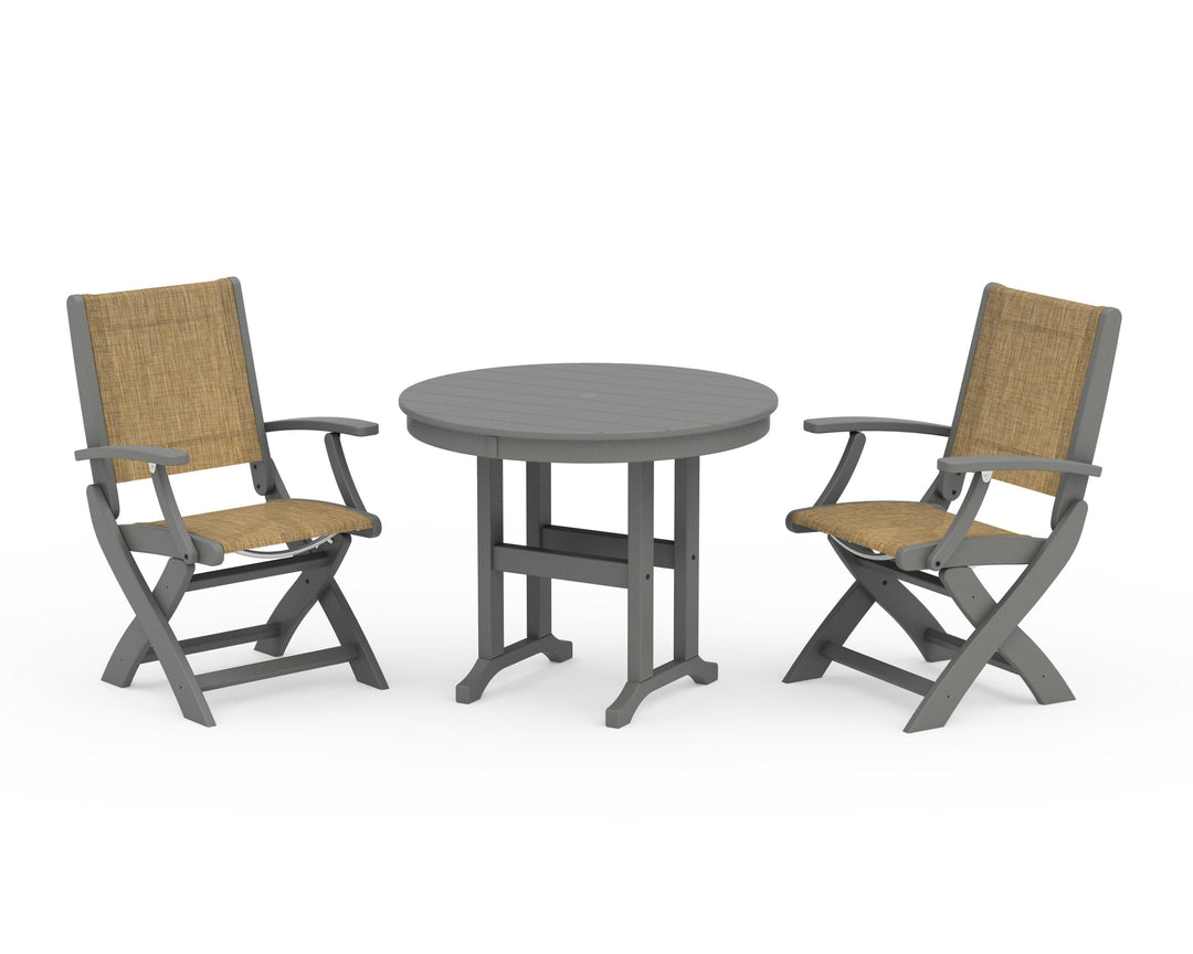 POLYWOOD® Coastal Folding Chair 3-Piece Round Dining Set