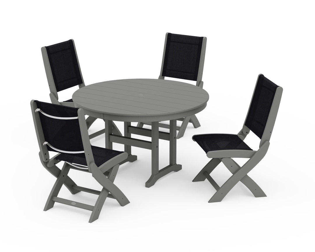 POLYWOOD® Coastal Folding Side Chair 5-Piece Round Dining Set