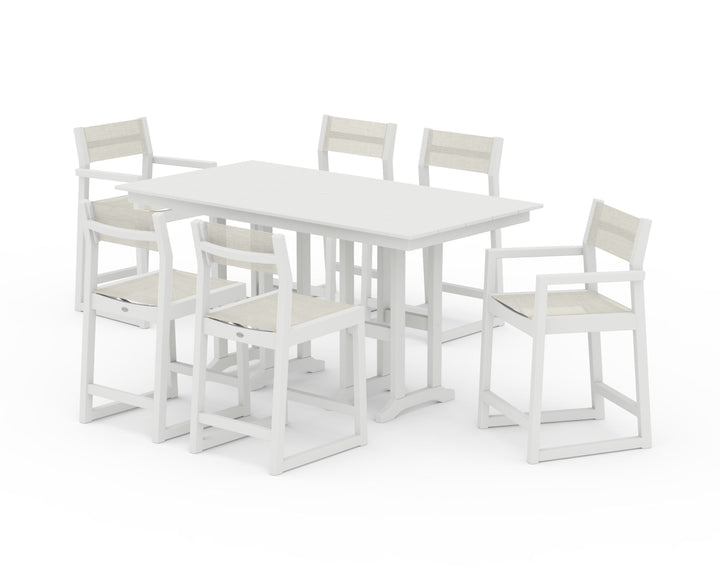 POLYWOOD® EDGE Sling 7-Piece Farmhouse Counter Set with Trestle Legs