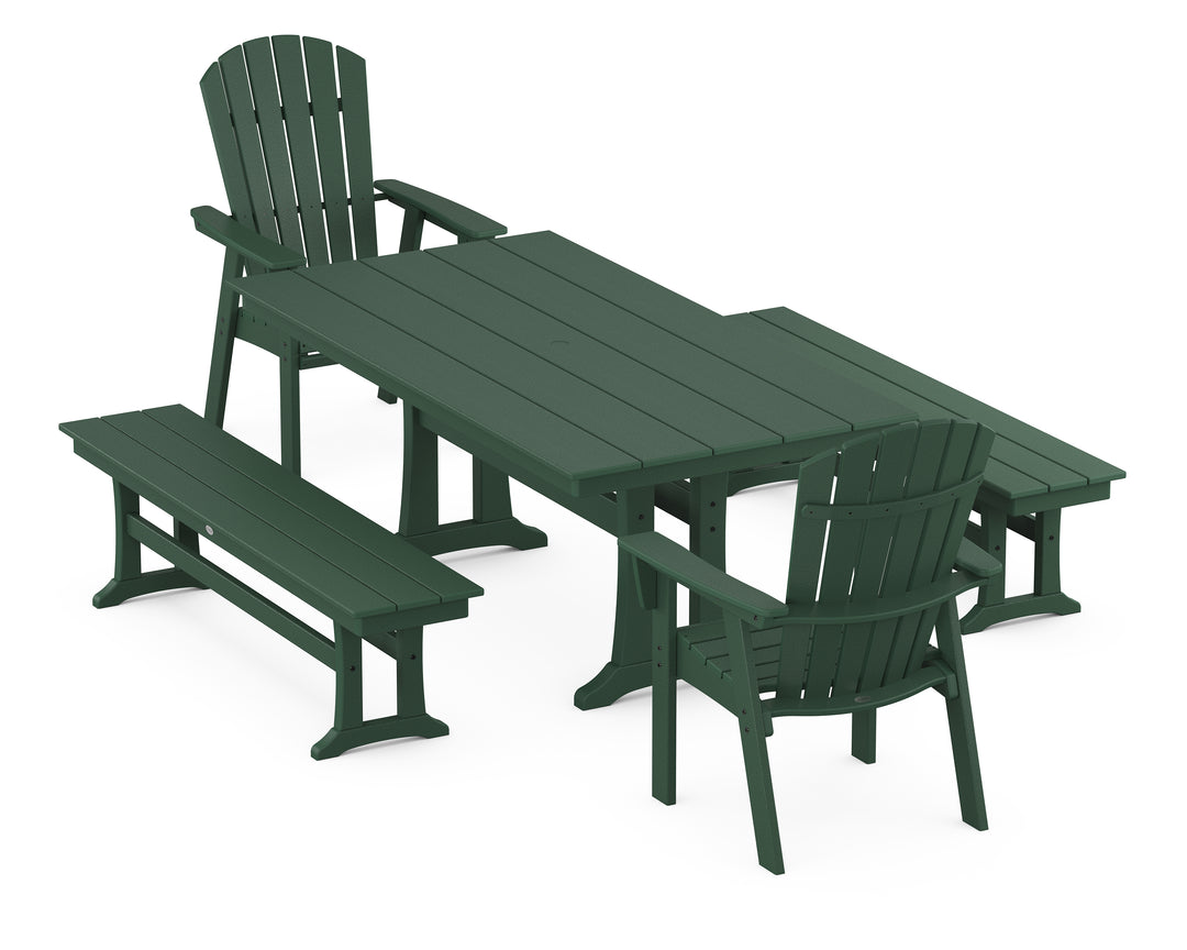 POLYWOOD® Nautical Adirondack 5-Piece Farmhouse Dining Set With Trestle Legs
